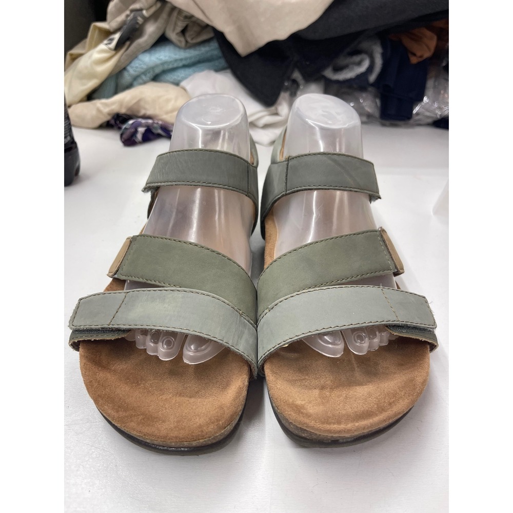 Earth Origins Orlene Wide Blue Heron Leather Comfort Sandals Womens 8.5W